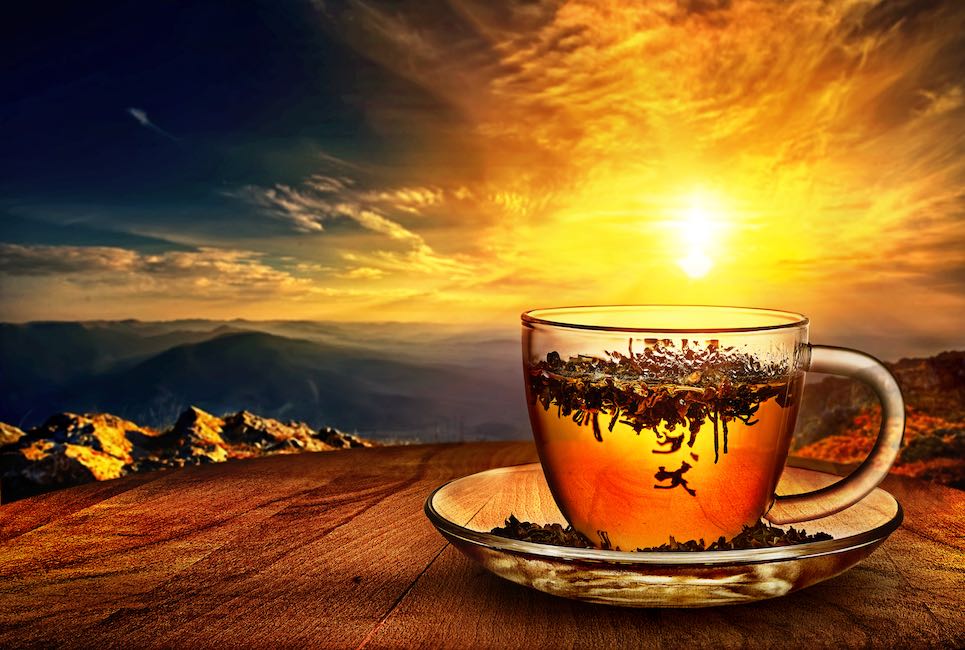 cup of tea at sunset